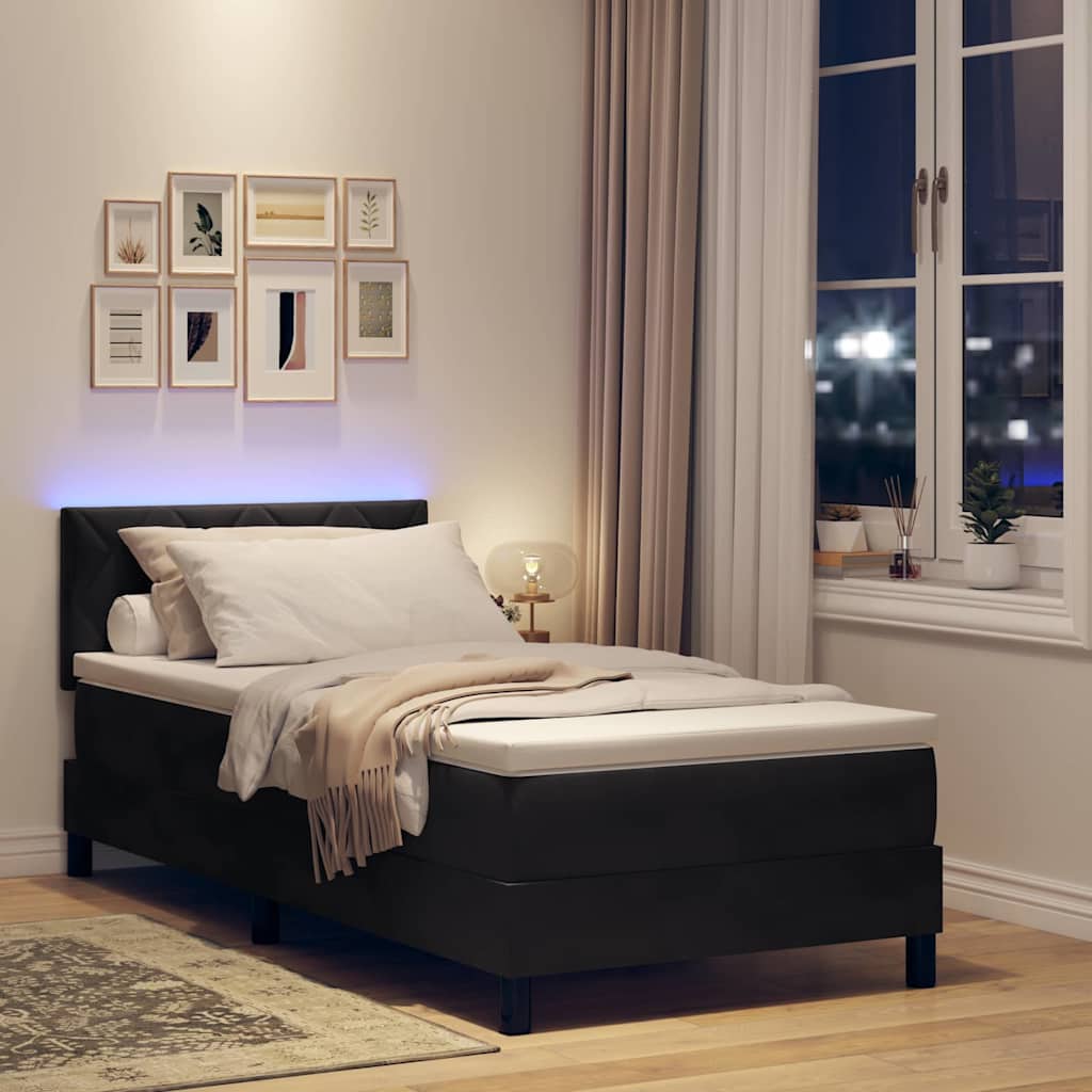 LED Box Spring Krevet s LED trakama Crna 100 x 200 cm Baršun