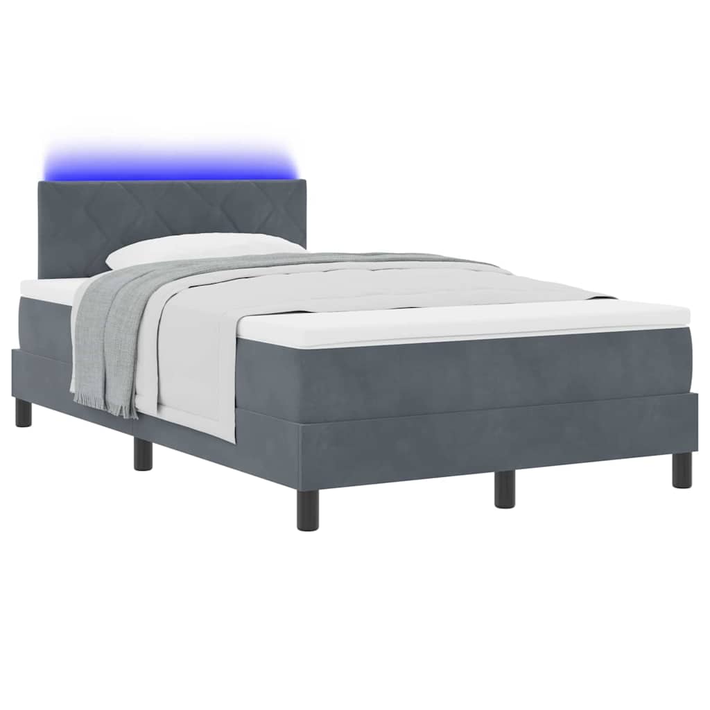 LED Box Spring Krevet s madracem Tamno siva 120 x 190 cm Baršun