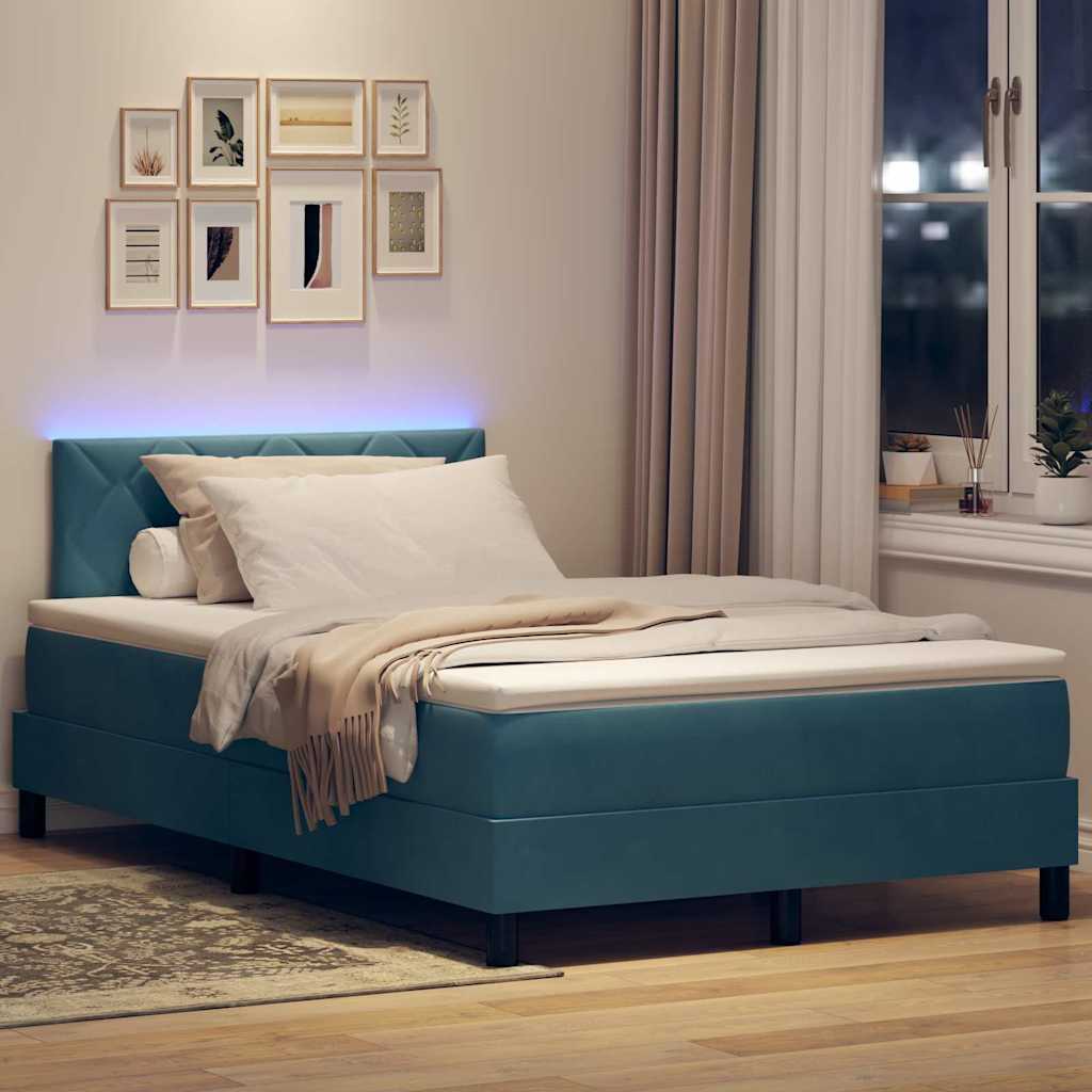 LED Box Spring Krevet Tamno plava 120 x 190 cm Baršun