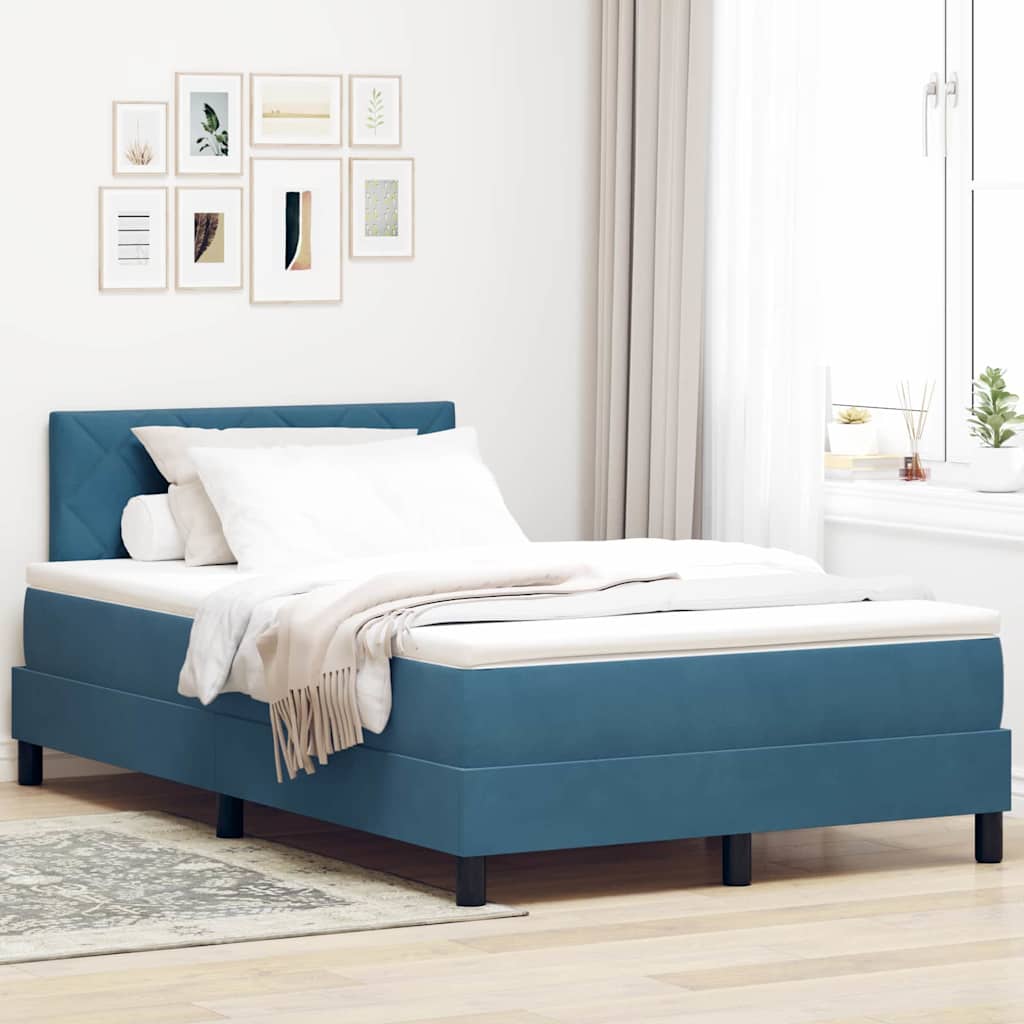 LED Box Spring Krevet Tamno plava 120 x 190 cm Baršun