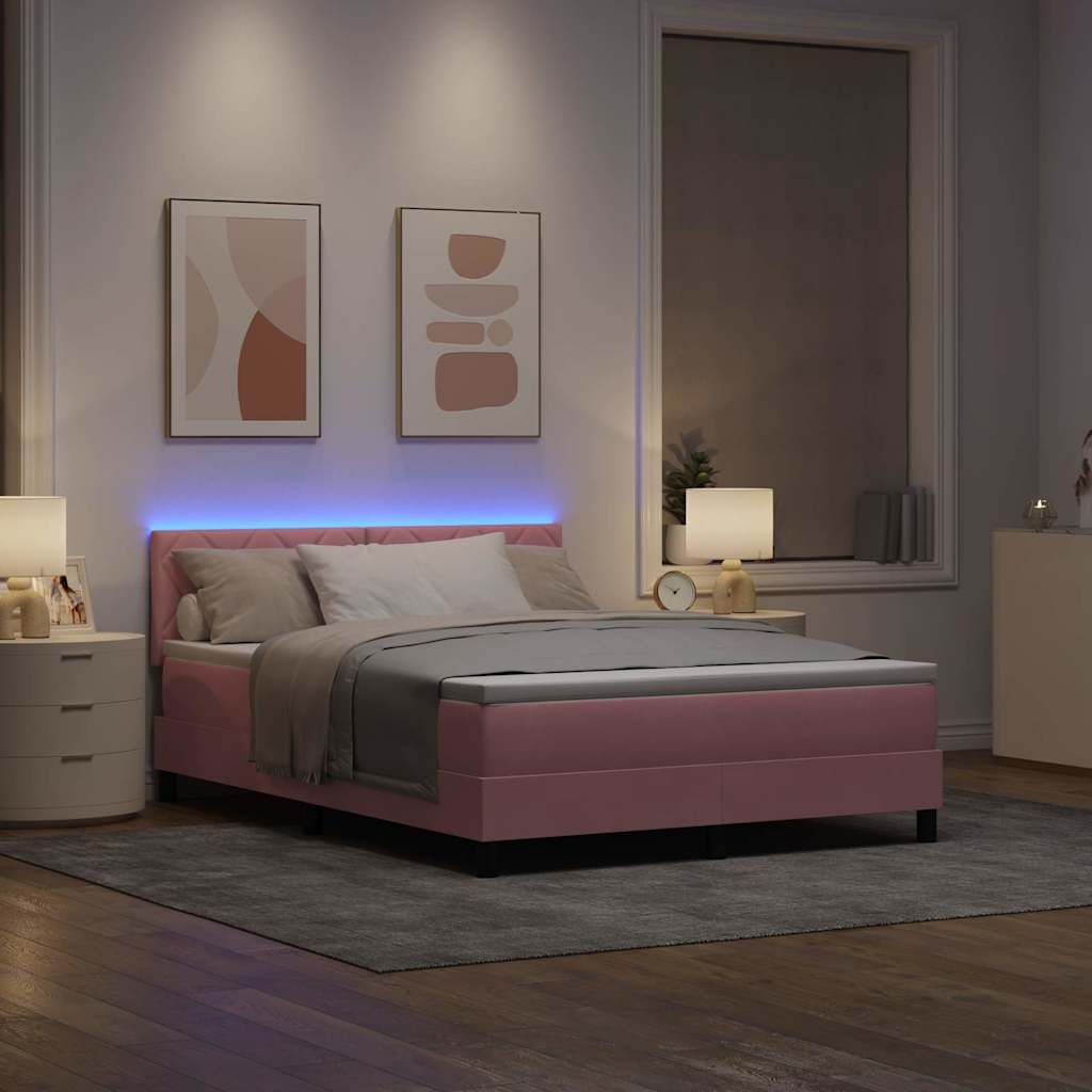 LED Box Spring Krevet Ružičasta 160 x 200 cm Baršun