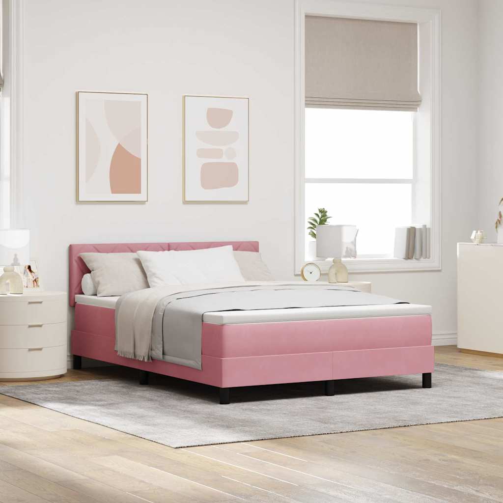 LED Box Spring Krevet Ružičasta 160 x 200 cm Baršun