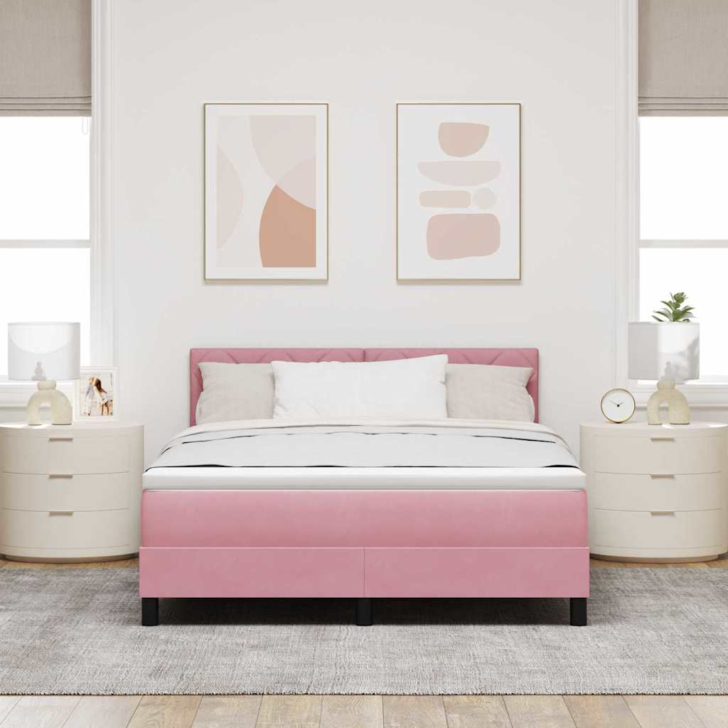 LED Box Spring Krevet Ružičasta 160 x 200 cm Baršun