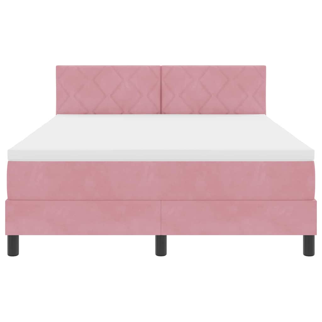 LED Box Spring Krevet s madracem Ružičasta 160 x 200 cm Baršun