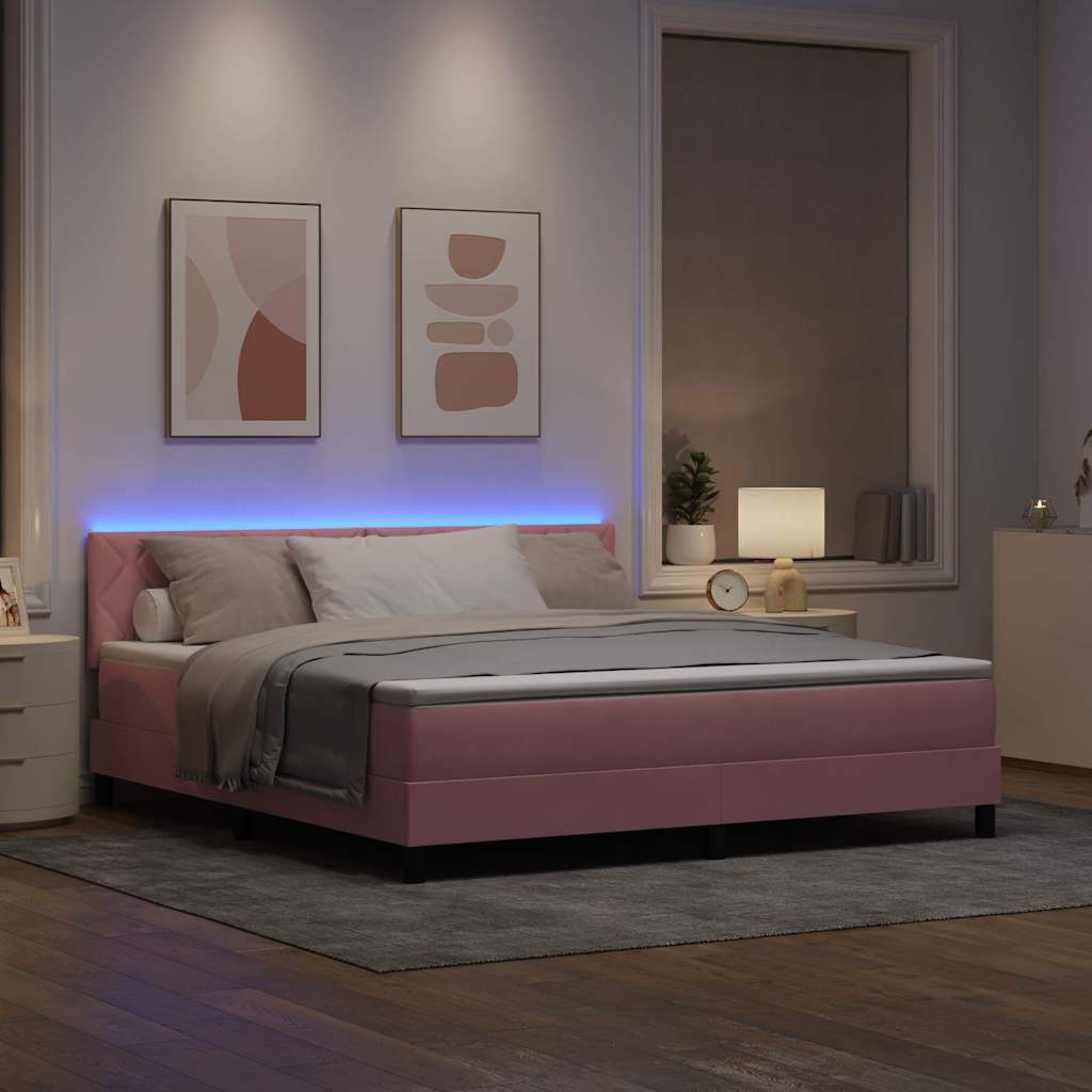 LED Box Spring Krevet s madracem Ružičasta 180 x 200 cm Baršun