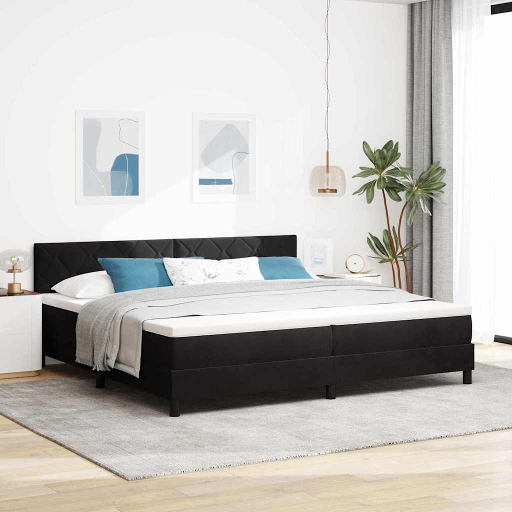 LED Box Spring Krevet s madracem Crna 200 x 200 cm Baršun