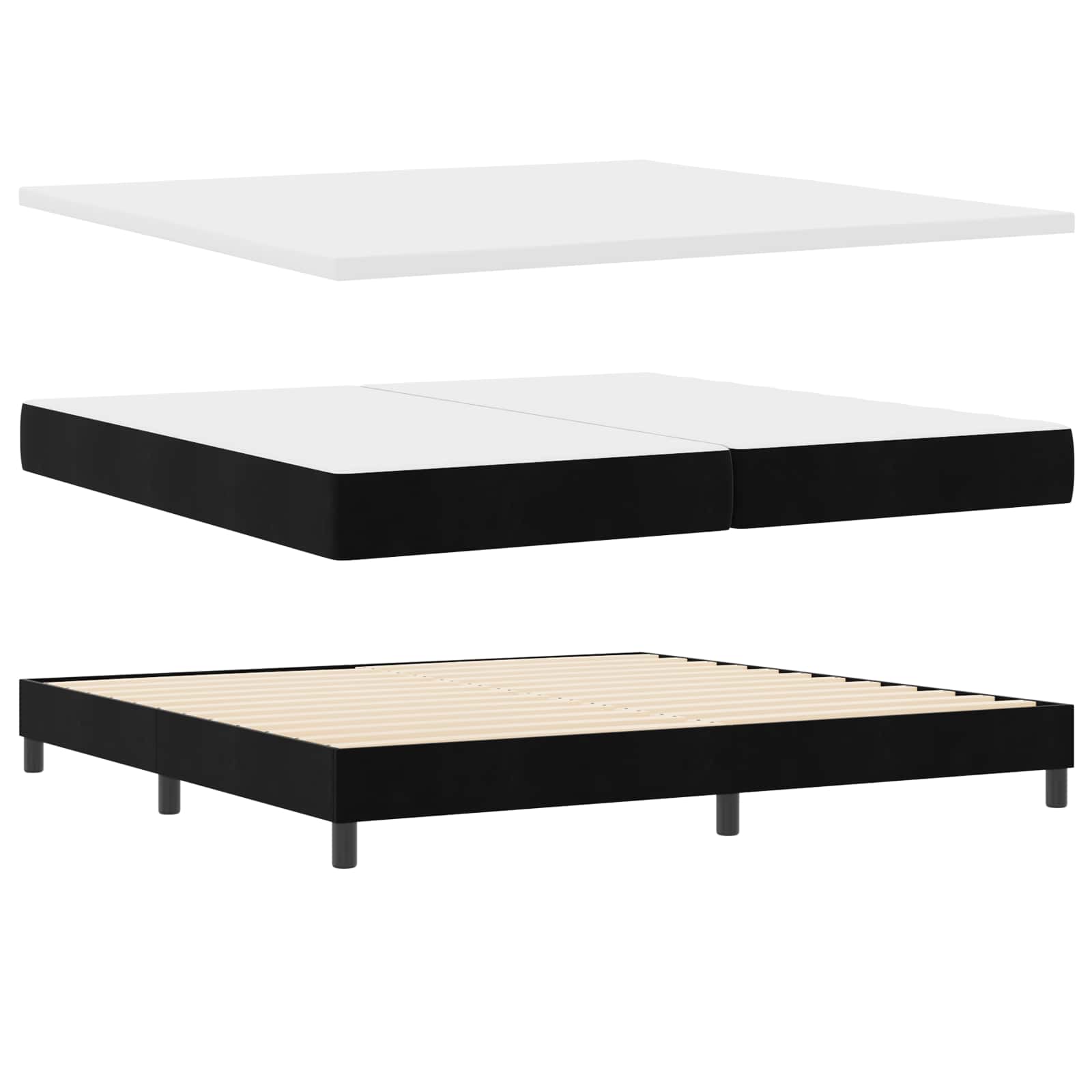 LED Box Spring Krevet s madracem Crna 200 x 200 cm Baršun