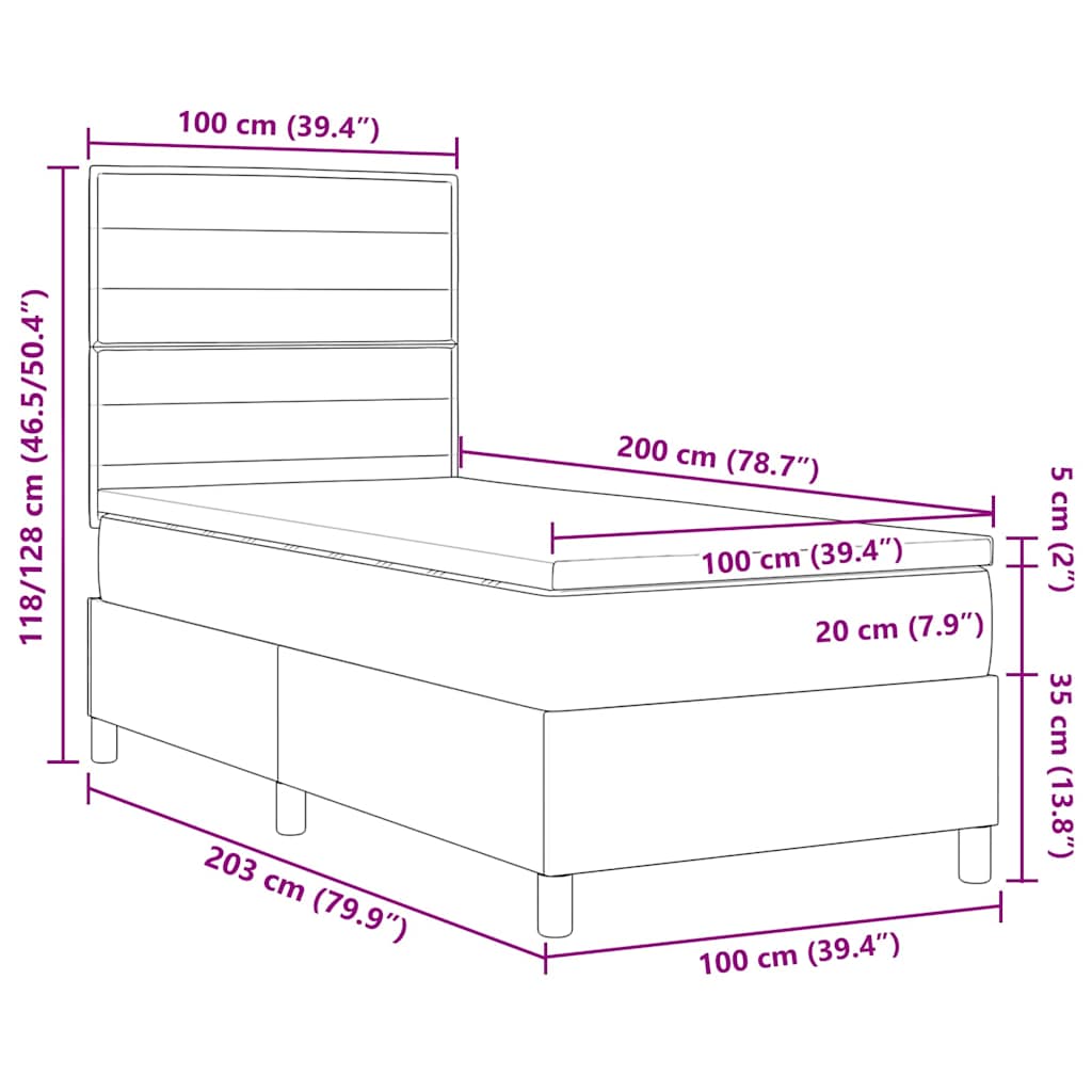 Krevet s opruga kutije Svjetlosiva 100 x 200 cm tkanina