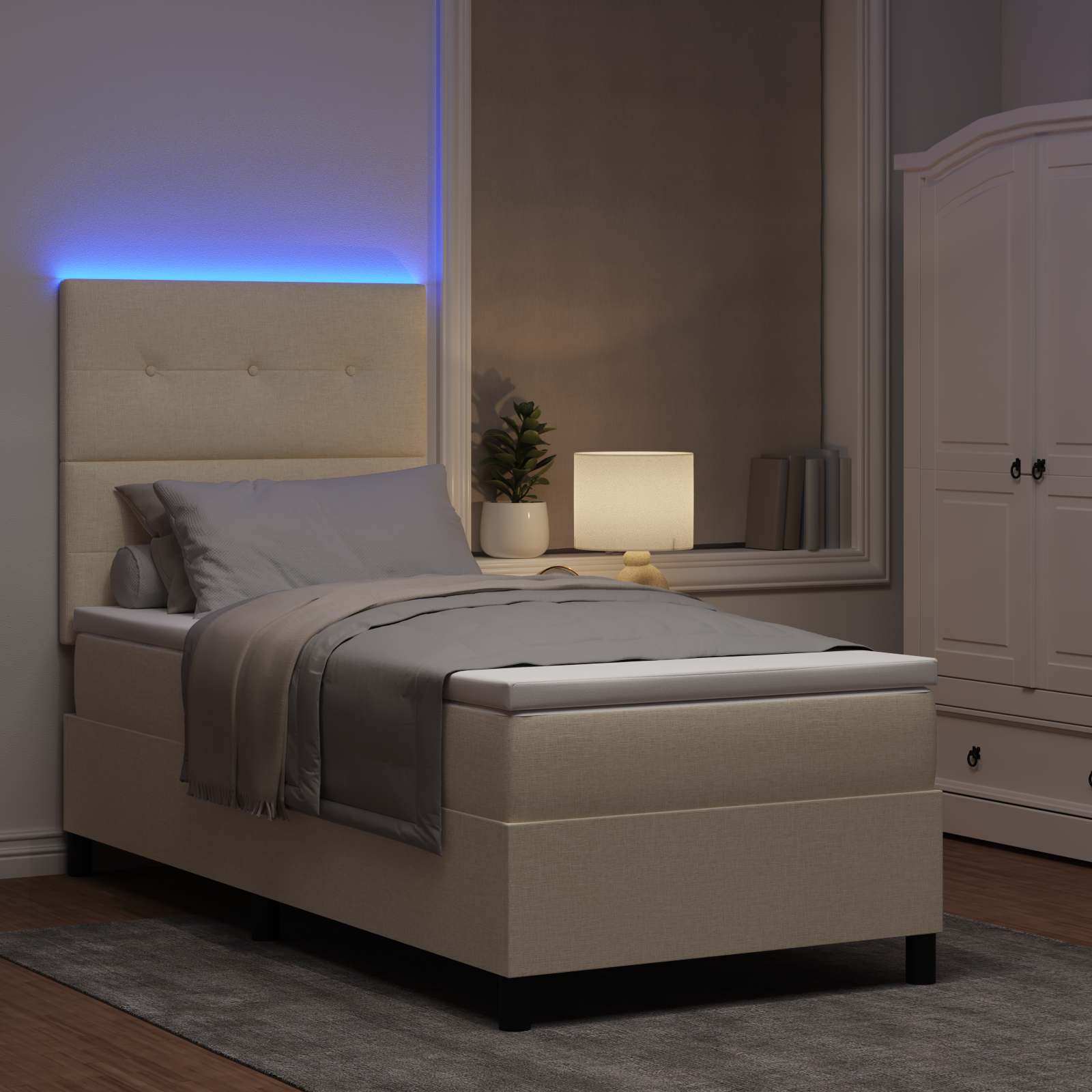 Krevet s opruga kutije s LED trakama Krema 80 x 200 cm tkanina