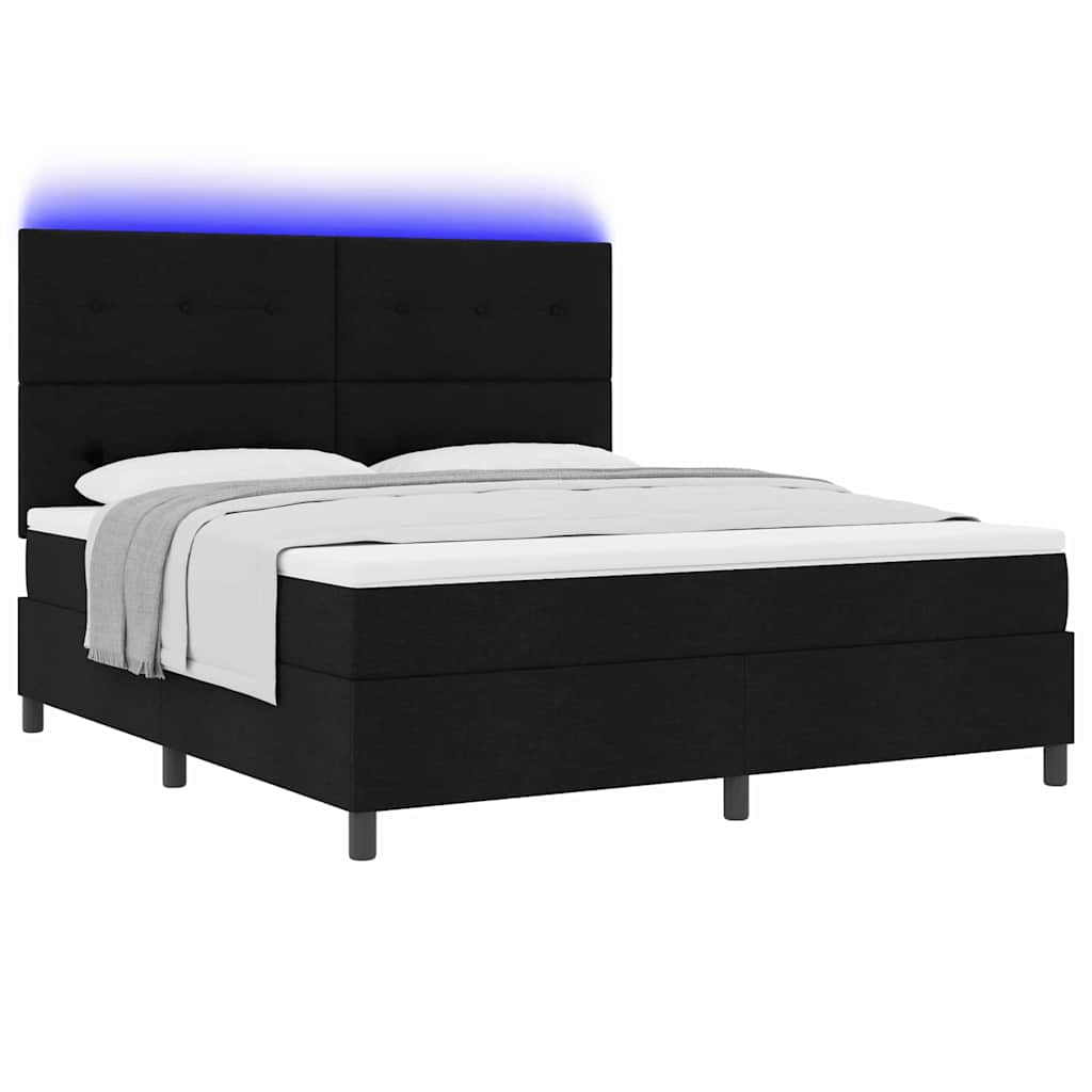 Krevet s opruga kutije s LED trakama Crna 180 x 200 cm tkanina