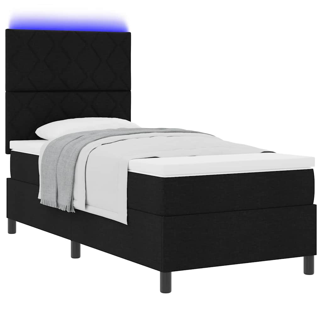 Krevet s opruga kutije s LED trakama Crna 100 x 200 cm tkanina