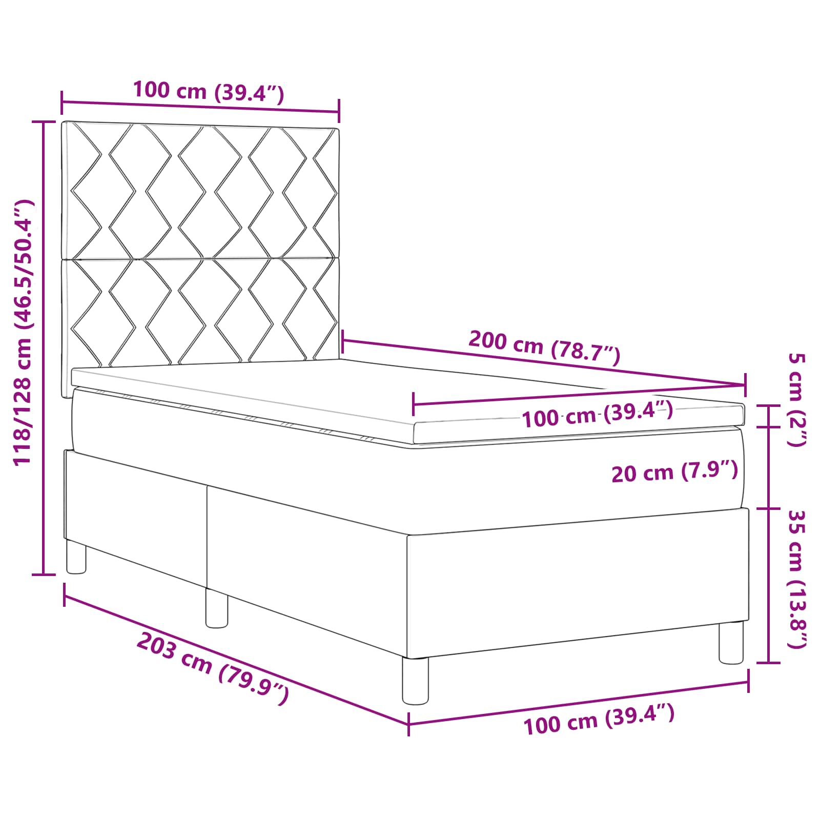 Krevet s opruga kutije Sivo-smeđa 100 x 200 cm tkanina