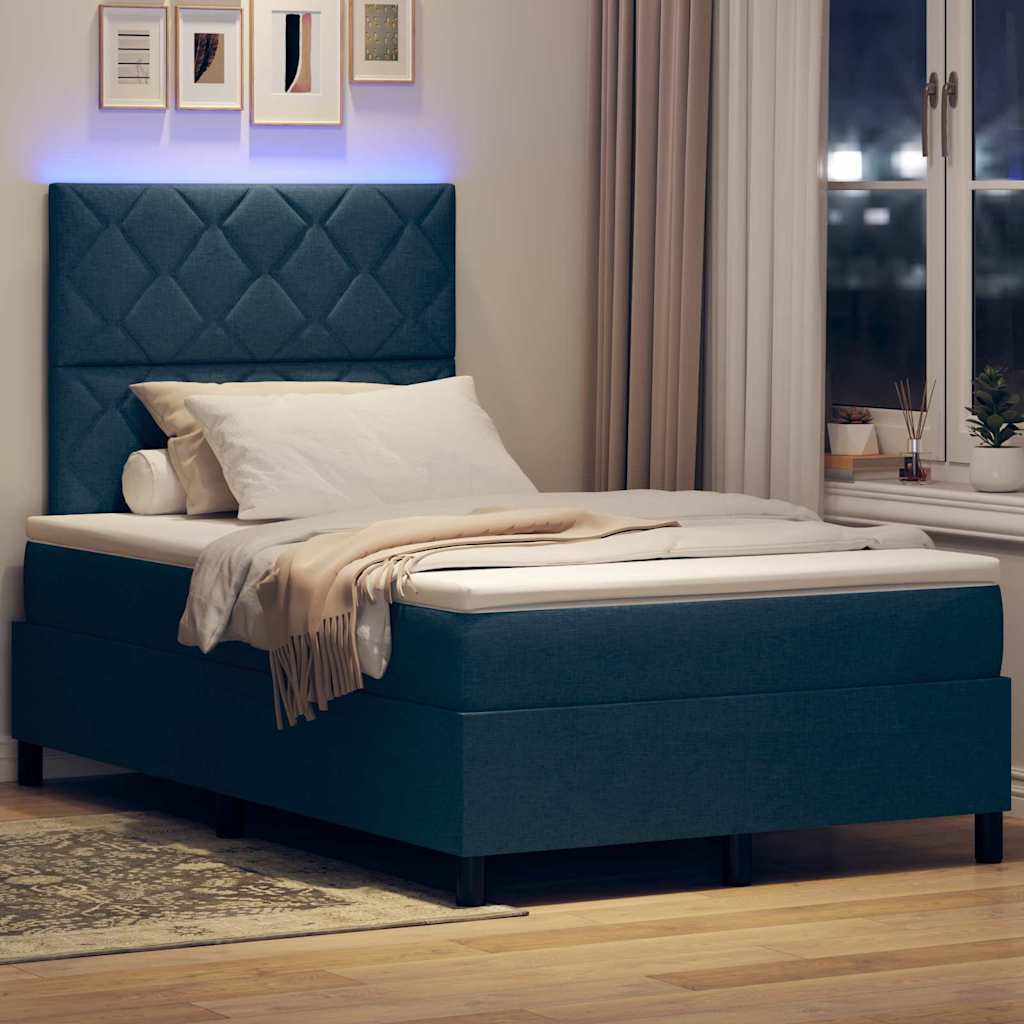 Krevet s opruga kutije s LED trakama Plava 120 x 190 cm tkanina