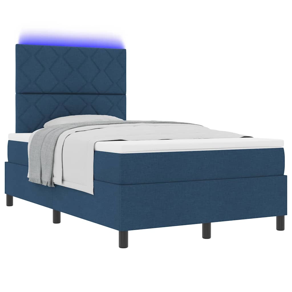Krevet s opruga kutije s LED trakama Plava 120 x 190 cm tkanina