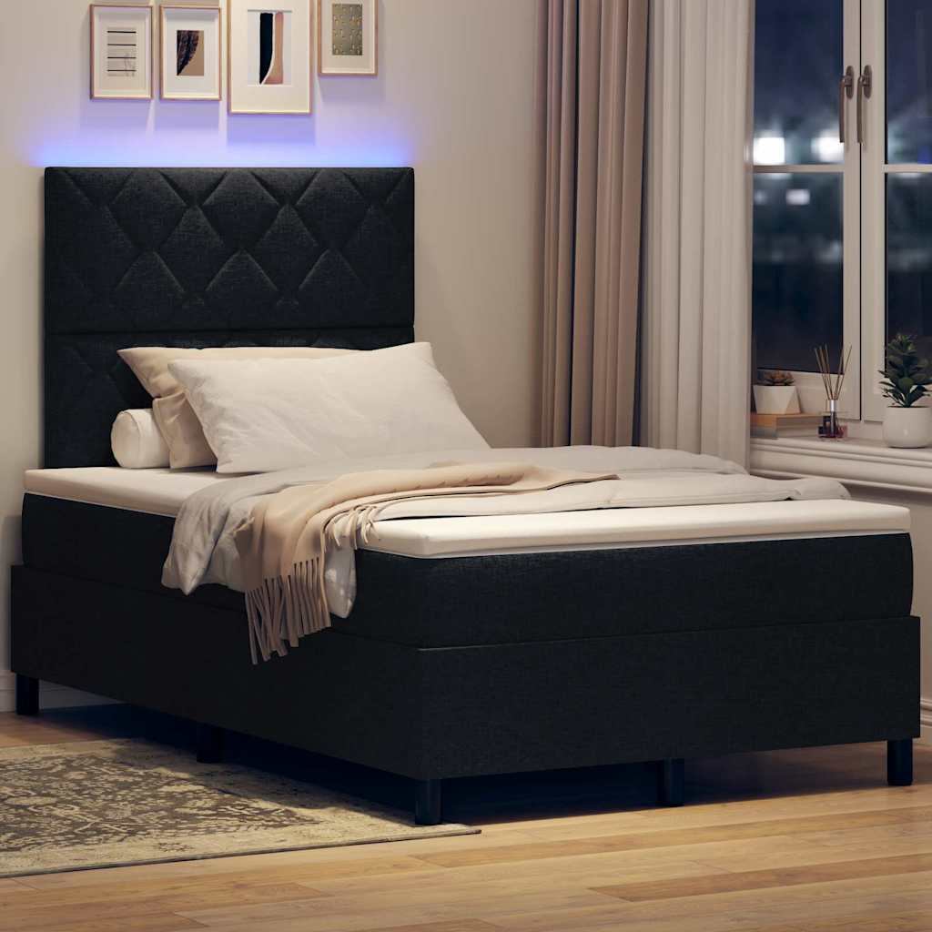 Krevet s opruga kutije s LED trakama Crna 120 x 200 cm tkanina