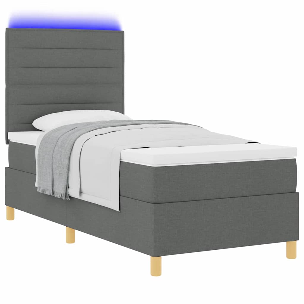 LED Box Spring Krevet s madracem Tamno siva 80 x 200 cm tkanina