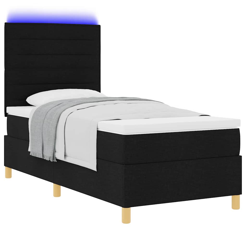 LED Box Spring Krevet s madracem Crna 90 x 190 cm tkanina