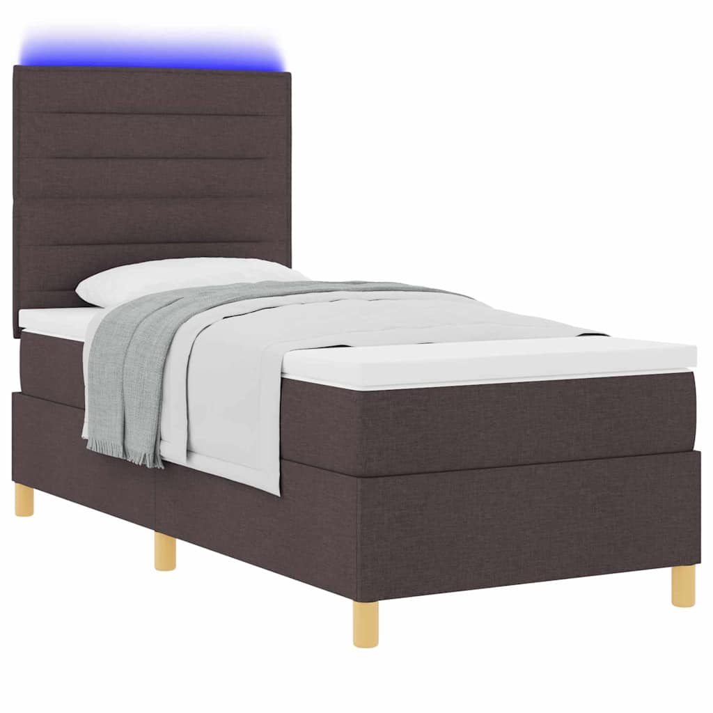 LED Box Spring Krevet Tamno smeđa 90 x 190 cm tkanina