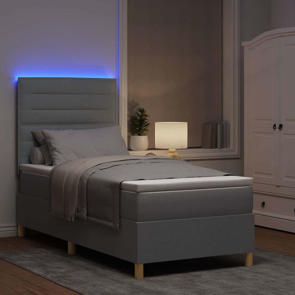 LED Box Spring Krevet Svijetlo siva 90 x 200 cm tkanina