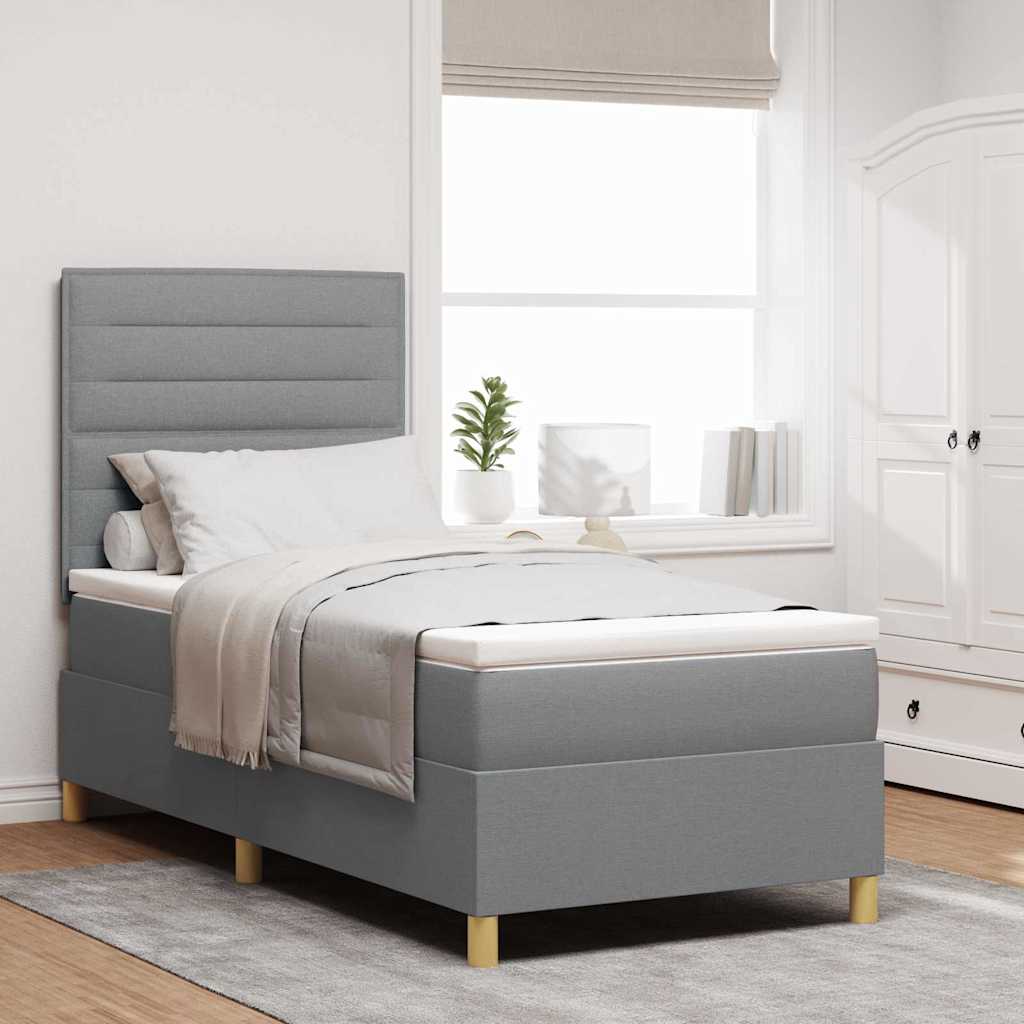 LED Box Spring Krevet Svijetlo siva 90 x 200 cm tkanina
