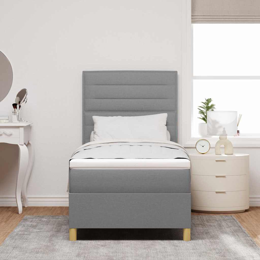 LED Box Spring Krevet Svijetlo siva 90 x 200 cm tkanina