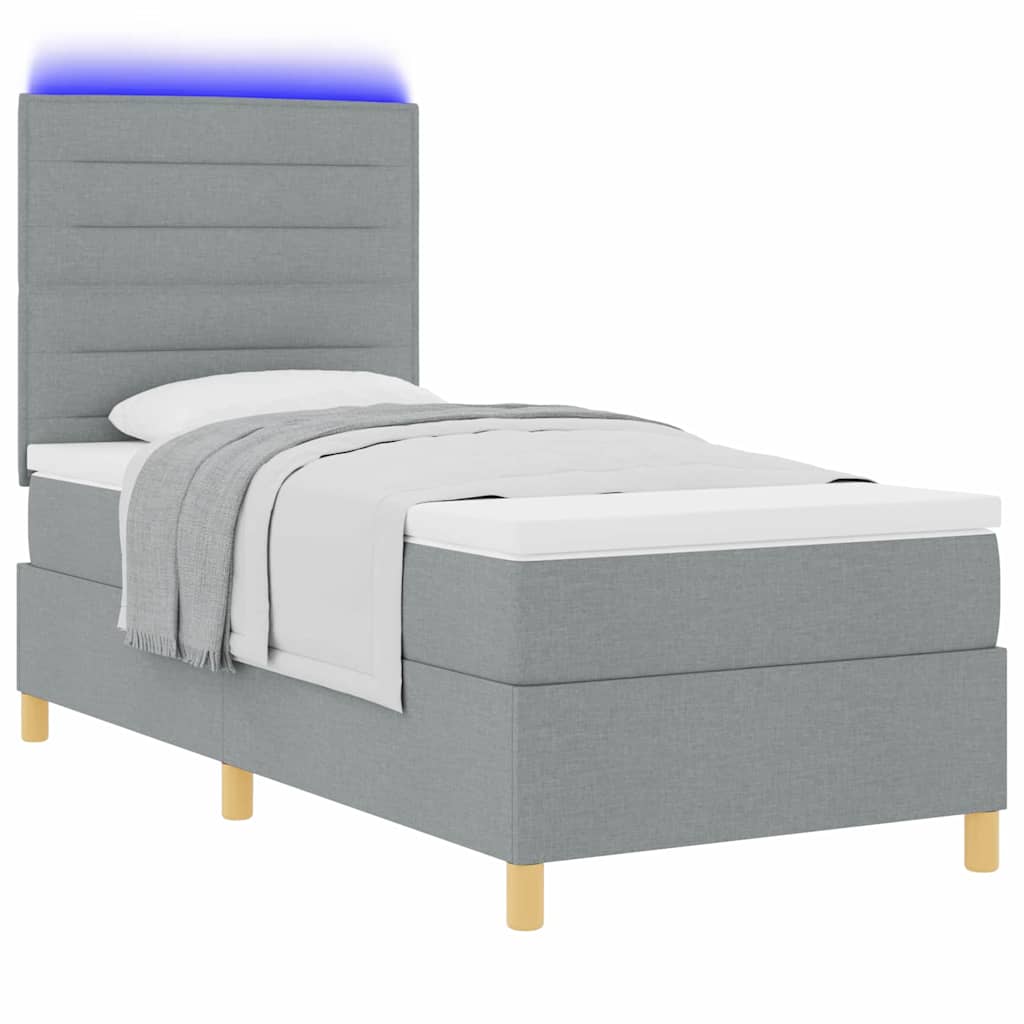 LED Box Spring Krevet Svijetlo siva 90 x 200 cm tkanina