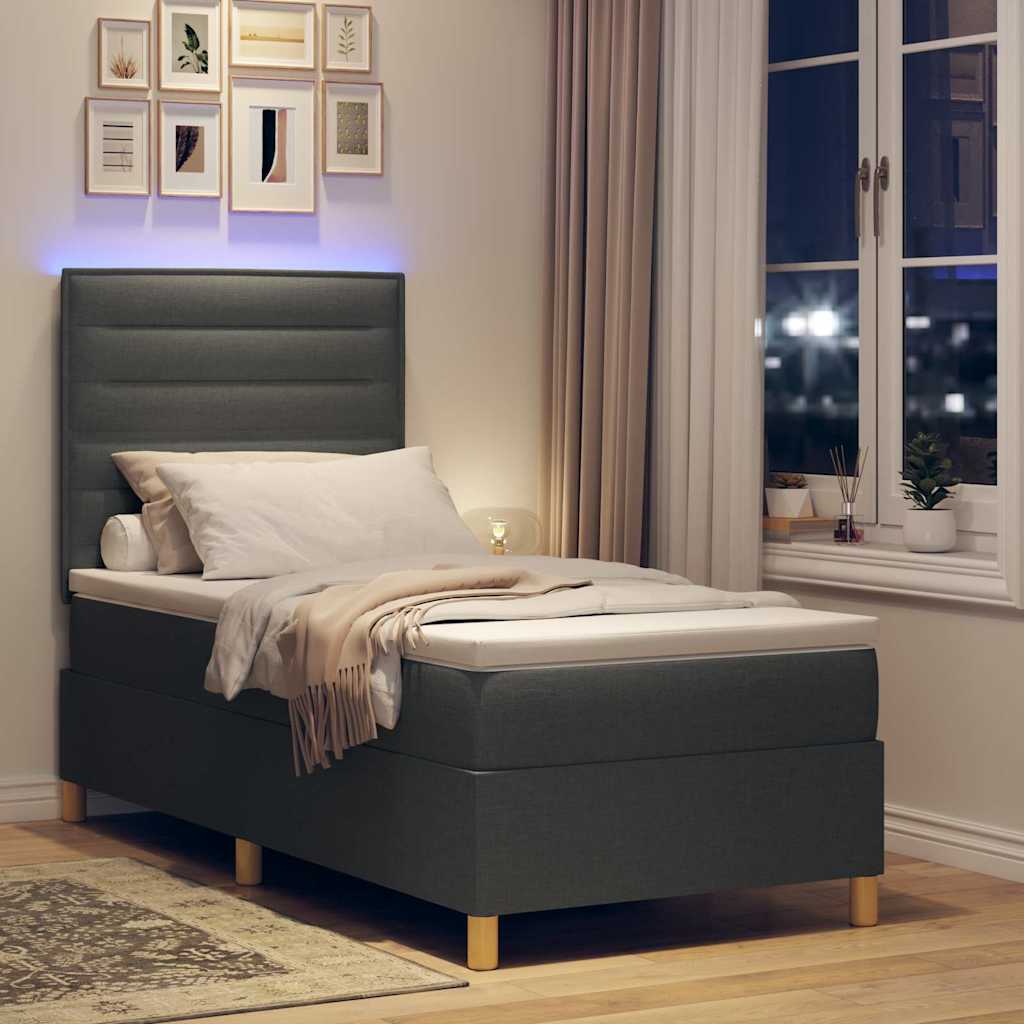 LED Box Spring Krevet s madracem Tamno siva 90 x 200 cm tkanina