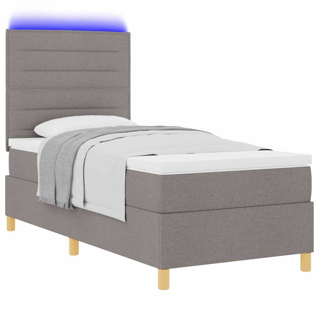 LED Box Spring Krevet Sivo-smeđa 100 x 200 cm tkanina