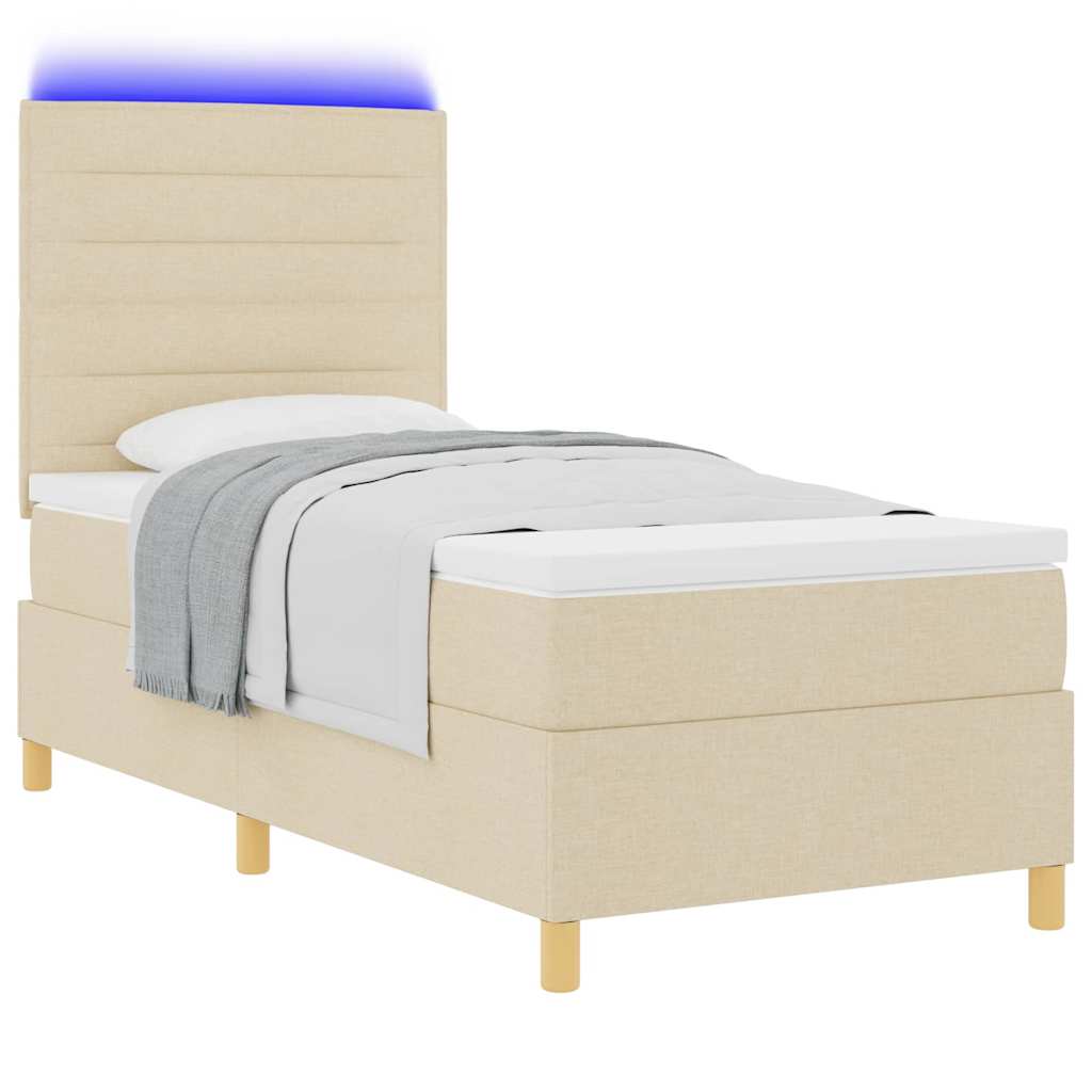 LED Box Spring Krevet s madracem Krema 100 x 200 cm tkanina