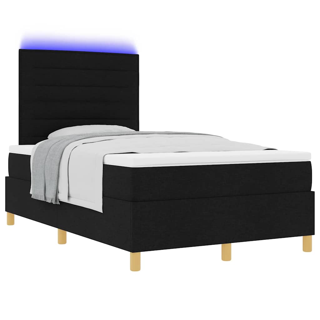 LED Box Spring Krevet s madracem Crna 120 x 190 cm tkanina
