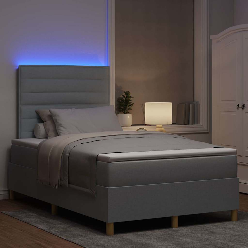 LED Box Spring Krevet Svijetlo siva 120 x 200 cm tkanina