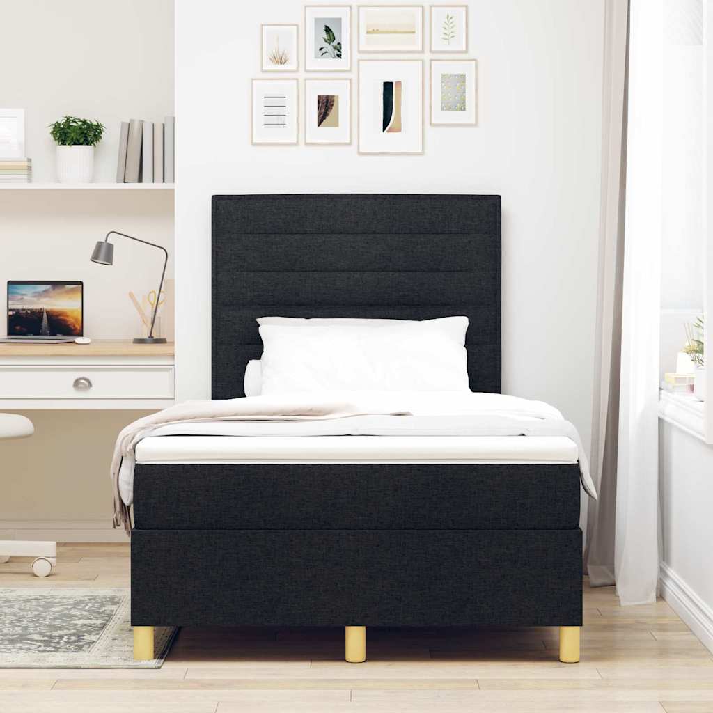 LED Box Spring Krevet s madracem Crna 120 x 200 cm tkanina