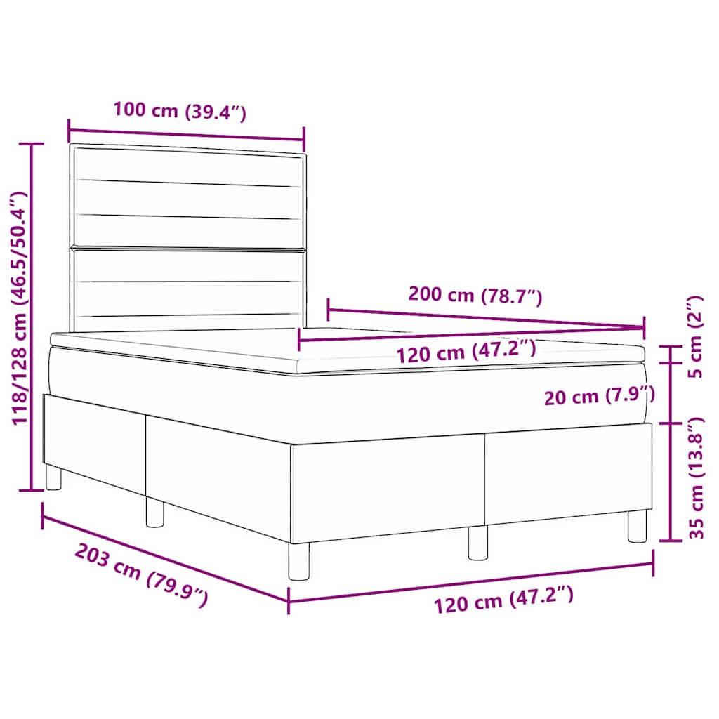 LED Box Spring Krevet Tamno smeđa 120 x 200 cm tkanina