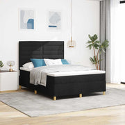LED Box Spring Krevet s madracem Crna 140 x 190 cm tkanina