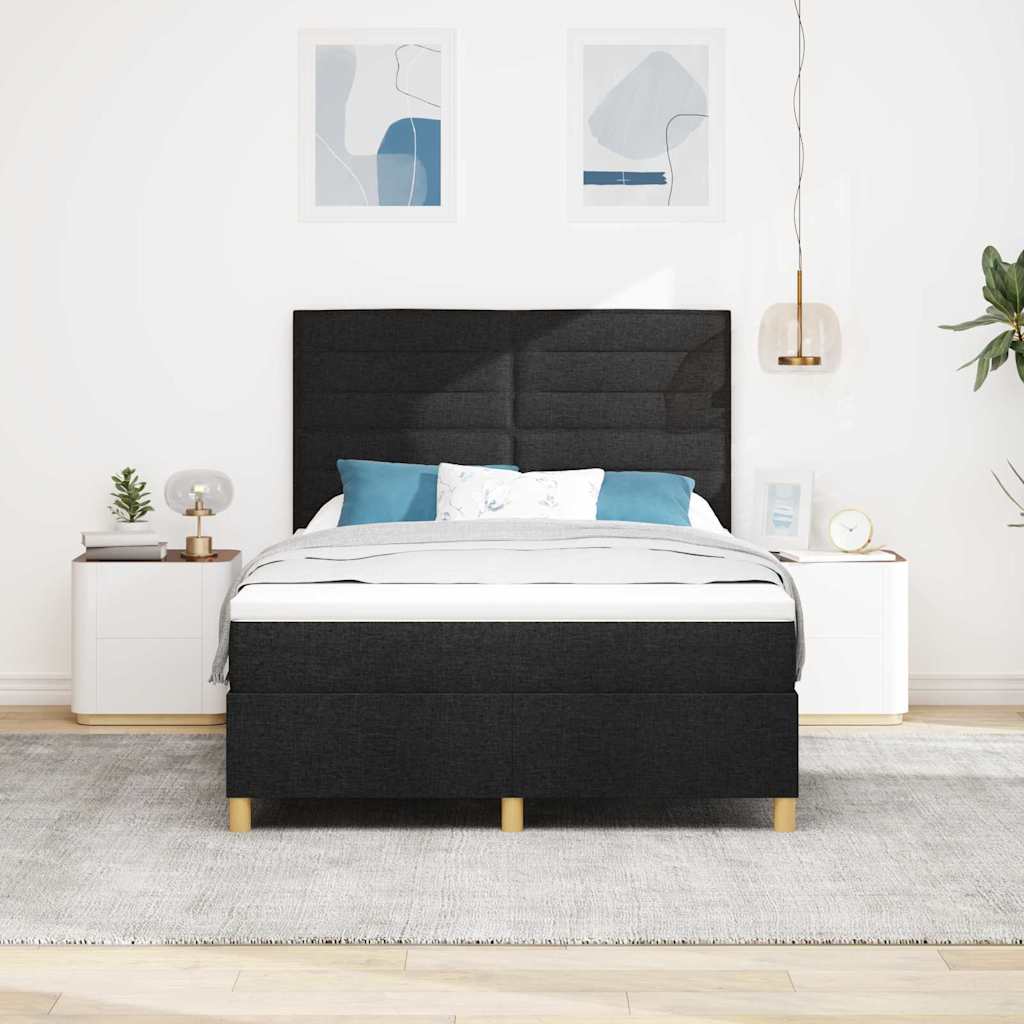 LED Box Spring Krevet s madracem Crna 140 x 190 cm tkanina