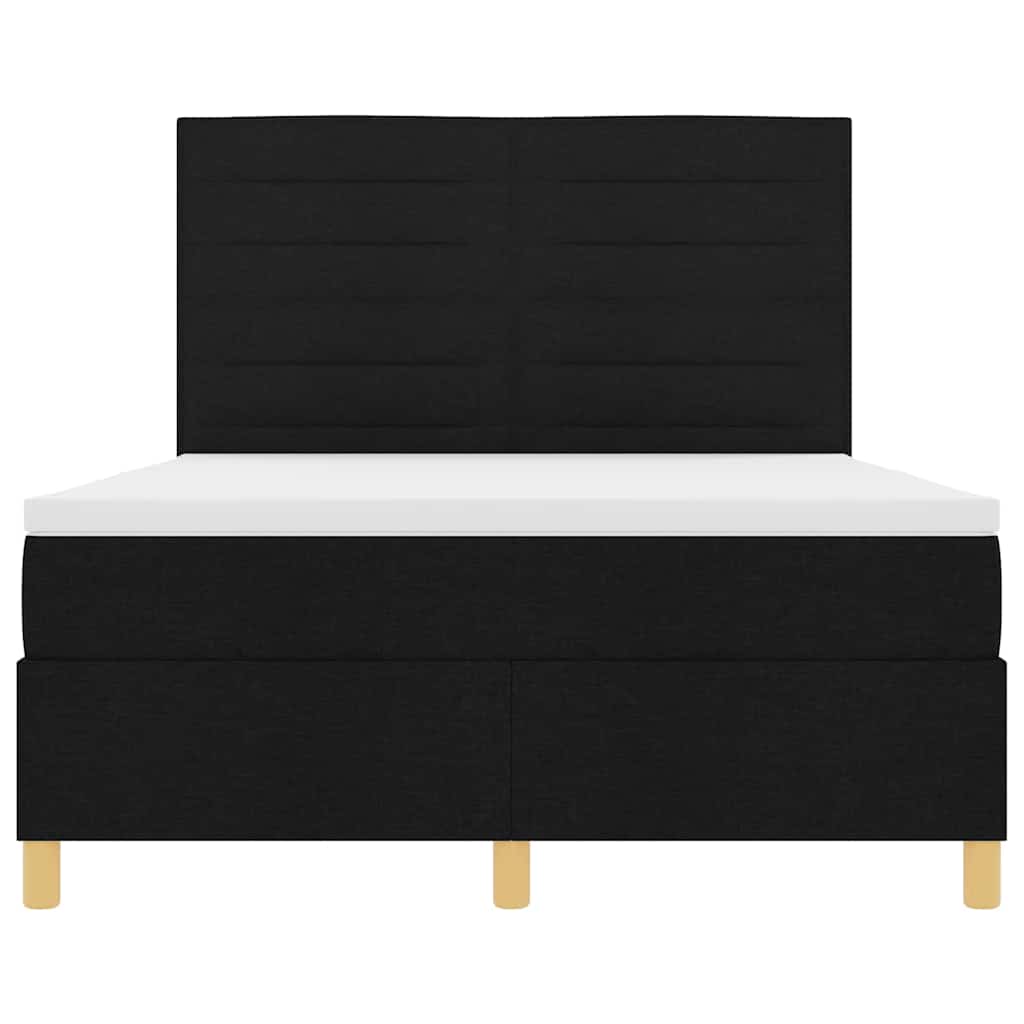 LED Box Spring Krevet s madracem Crna 140 x 190 cm tkanina