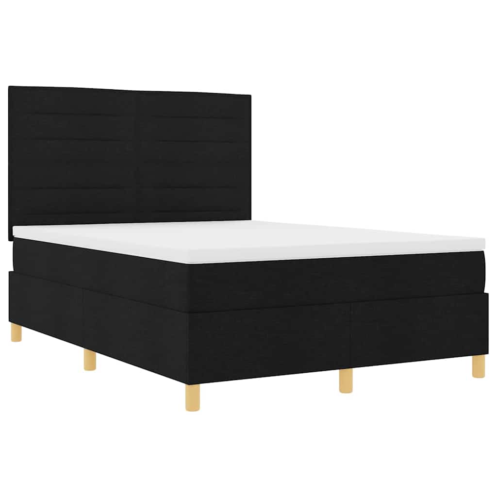 LED Box Spring Krevet s madracem Crna 140 x 200 cm tkanina