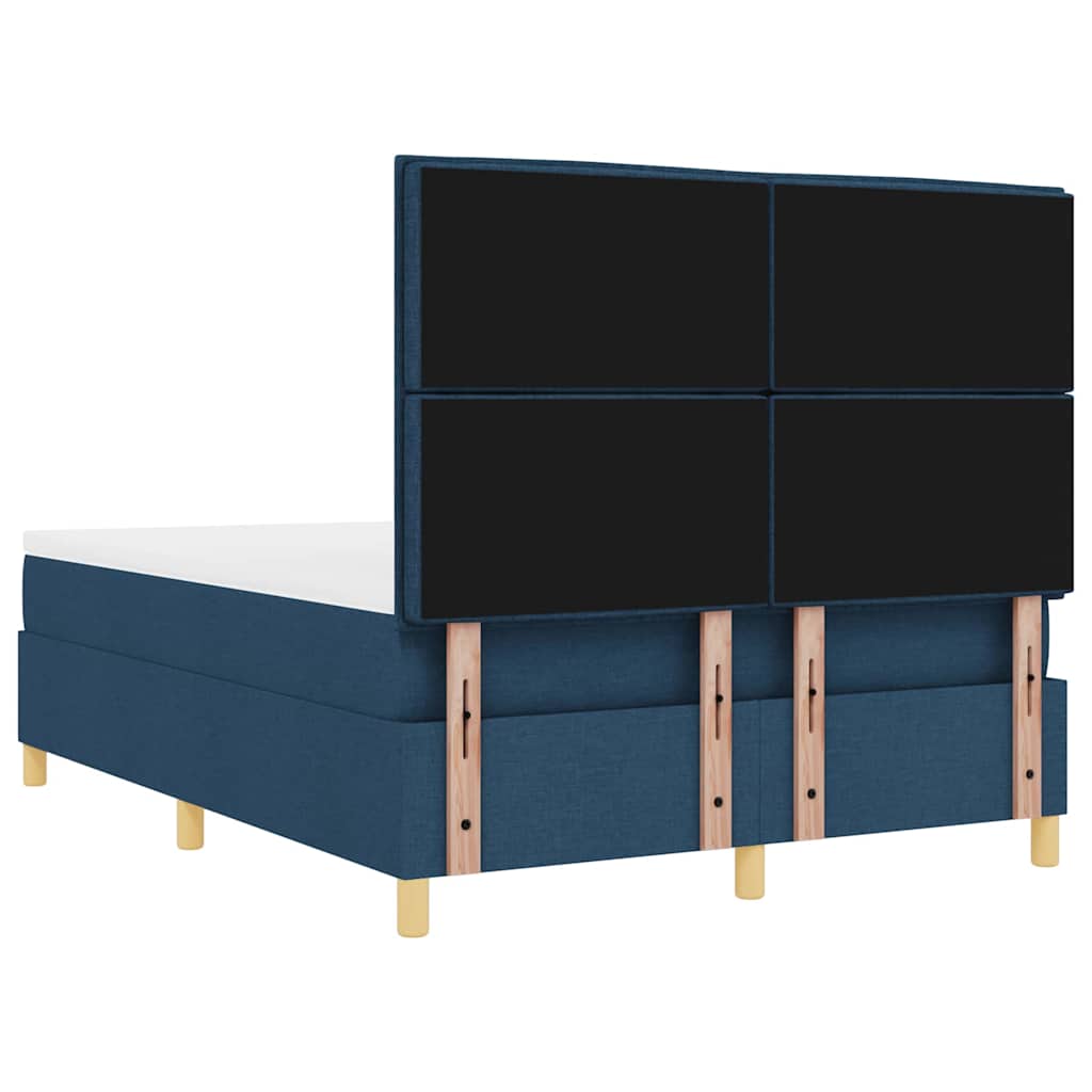 LED Box Spring Krevet s madracem Plava 140 x 200 cm tkanina