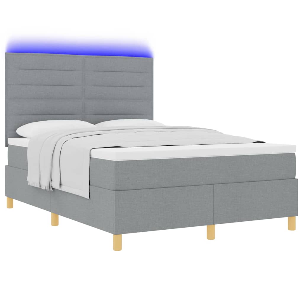 LED Box Spring Krevet Svijetlo siva 160 x 200 cm tkanina