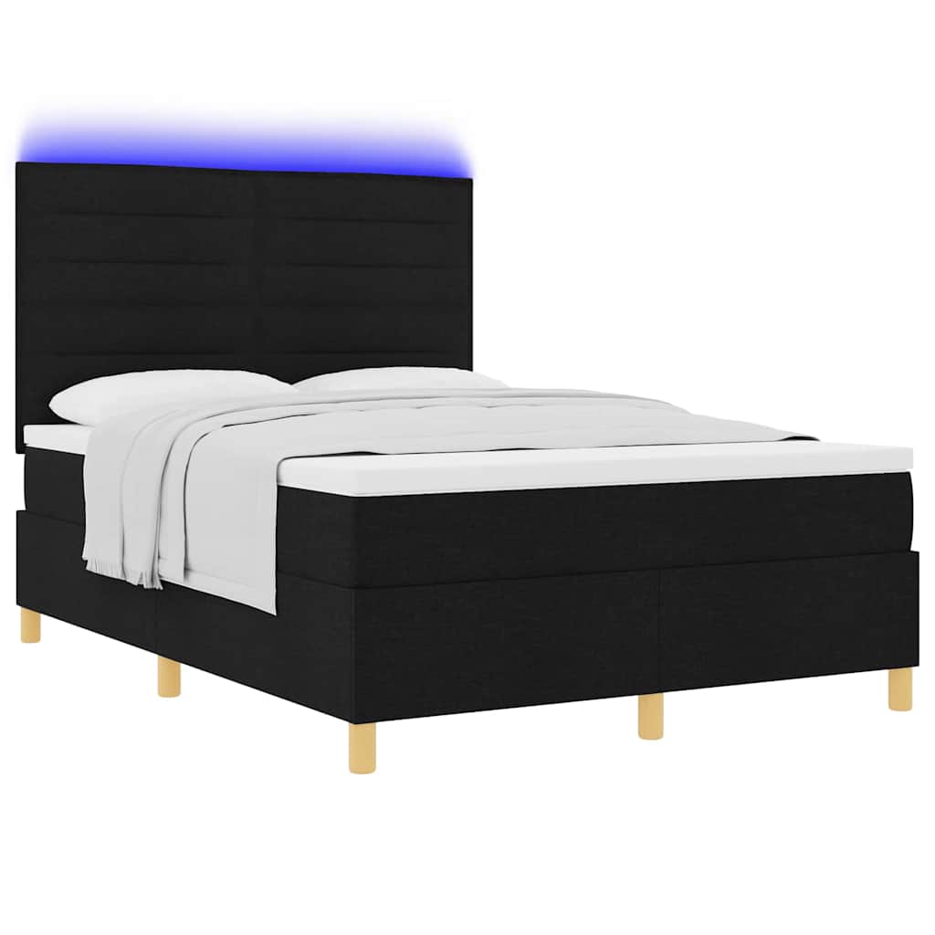 LED Box Spring Krevet s madracem Crna 160 x 200 cm tkanina