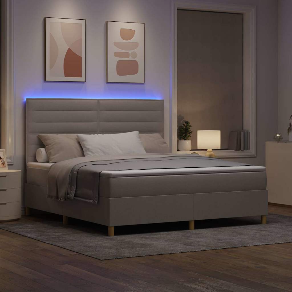 LED Box Spring Krevet Sivo-smeđa 180 x 200 cm tkanina