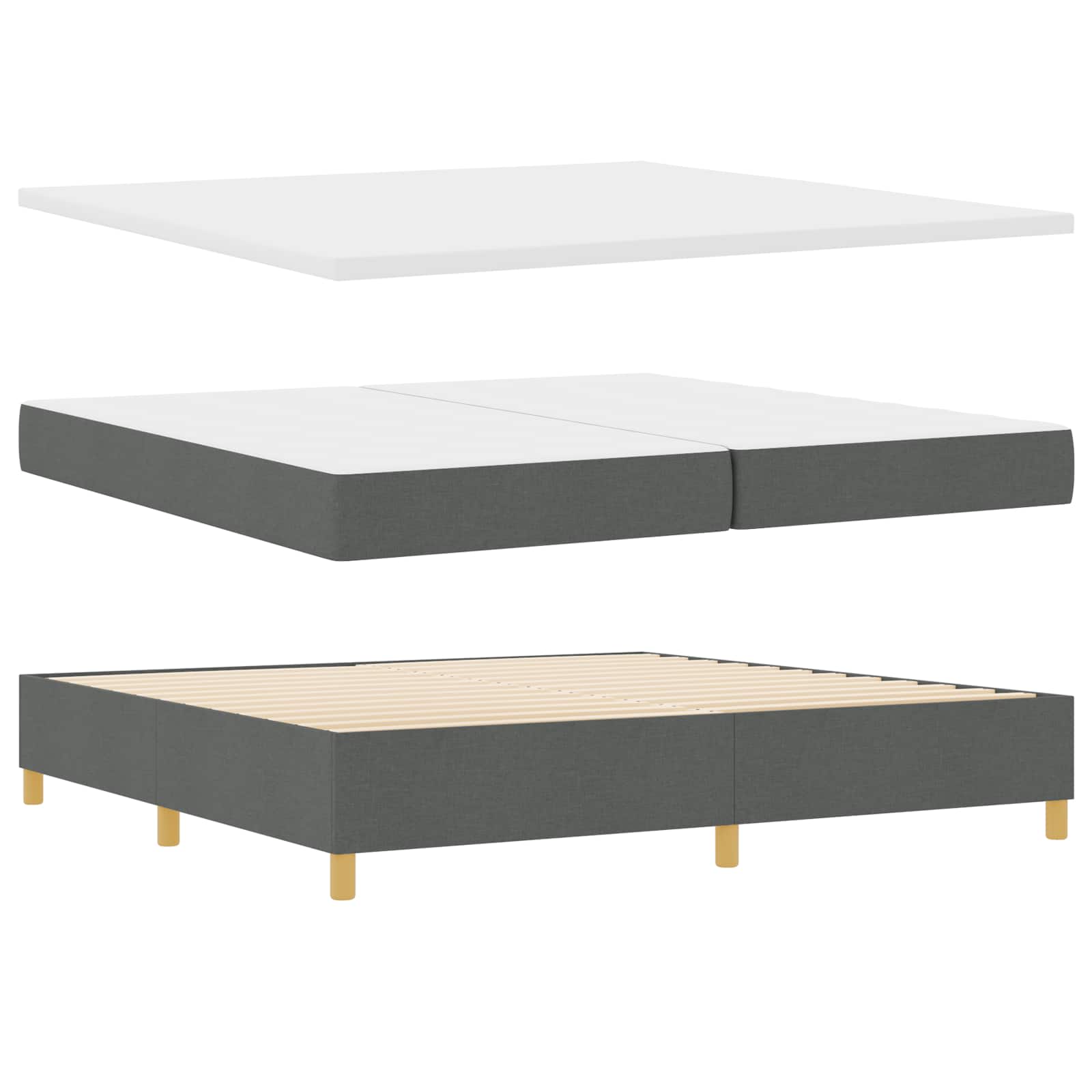 LED Box Spring Krevet Tamno siva 200 x 200 cm tkanina