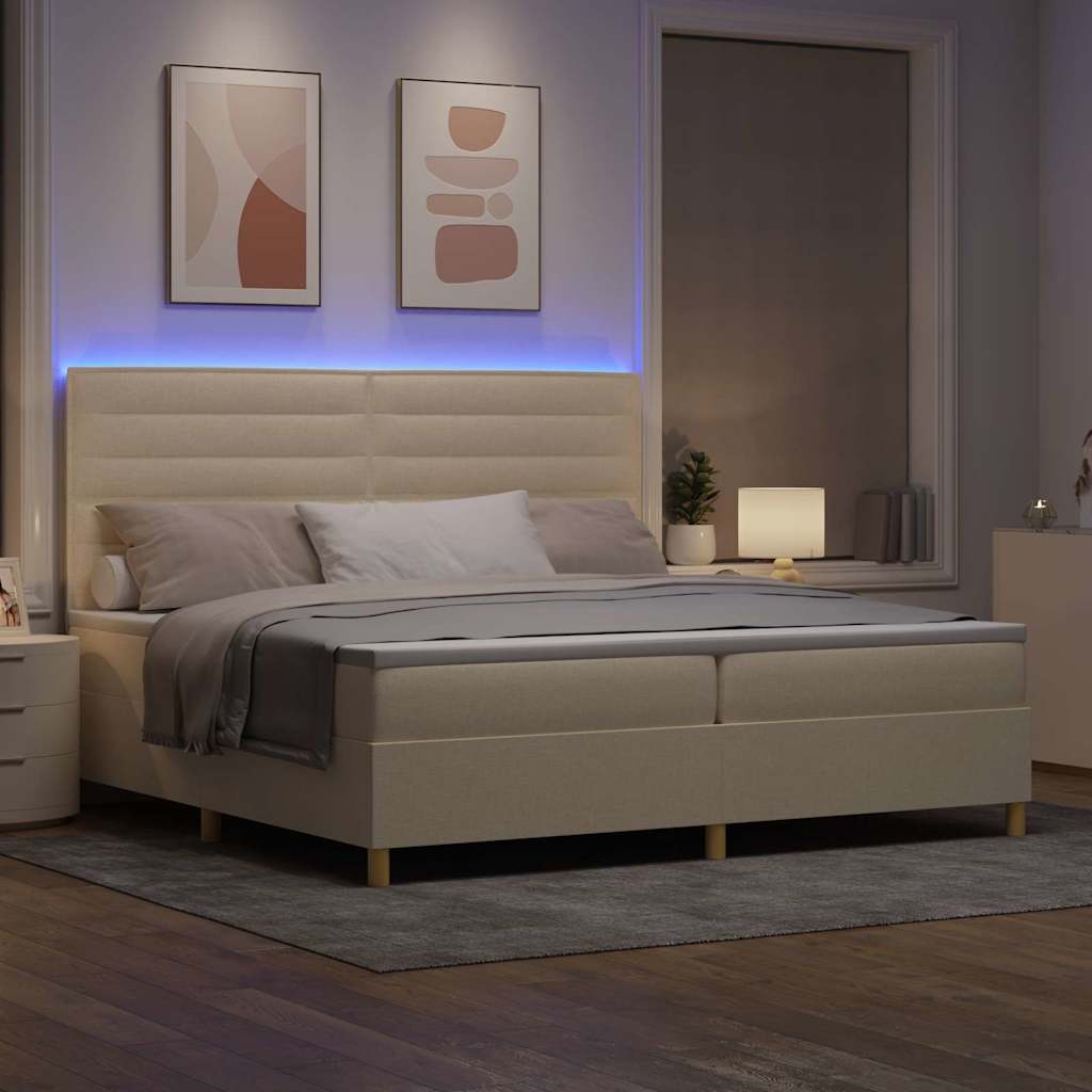 LED Box Spring Krevet s uzglavljem Krema 200 x 200 cm tkanina
