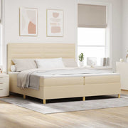 LED Box Spring Krevet s uzglavljem Krema 200 x 200 cm tkanina
