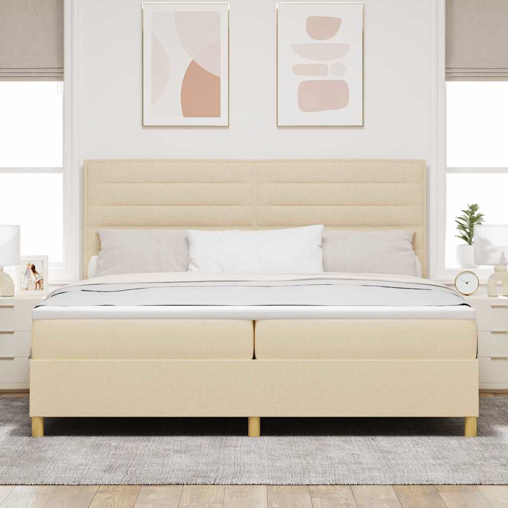 LED Box Spring Krevet s uzglavljem Krema 200 x 200 cm tkanina
