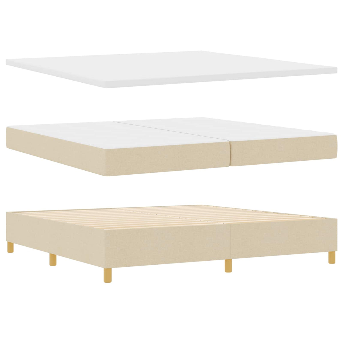 LED Box Spring Krevet s uzglavljem Krema 200 x 200 cm tkanina