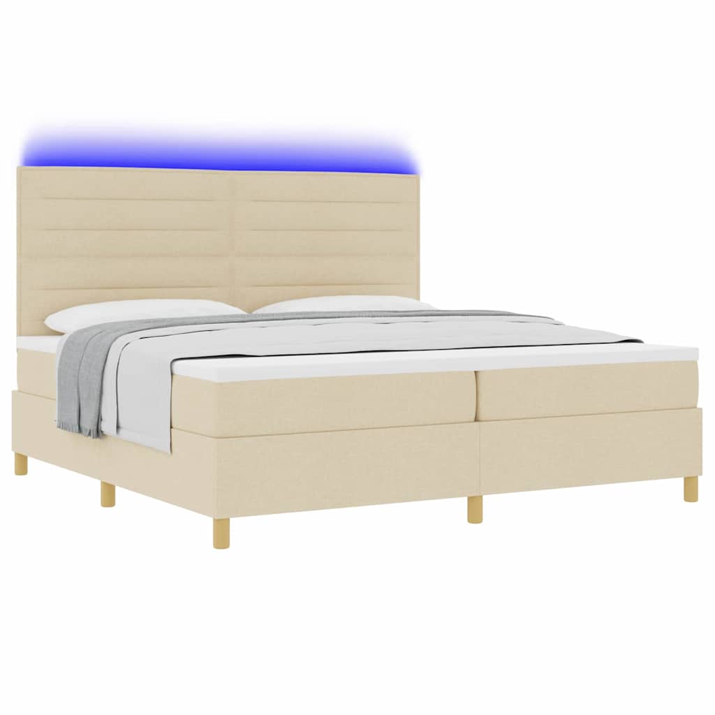 LED Box Spring Krevet s uzglavljem Krema 200 x 200 cm tkanina