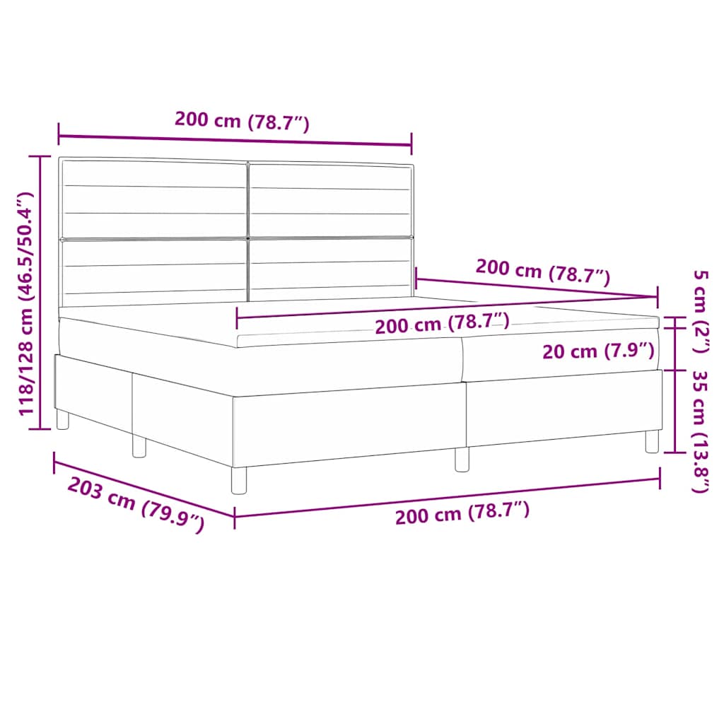 LED Box Spring Krevet s uzglavljem Krema 200 x 200 cm tkanina