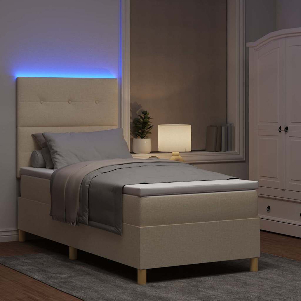 LED Box Spring Krevet s madracem Krema 80 x 200 cm tkanina