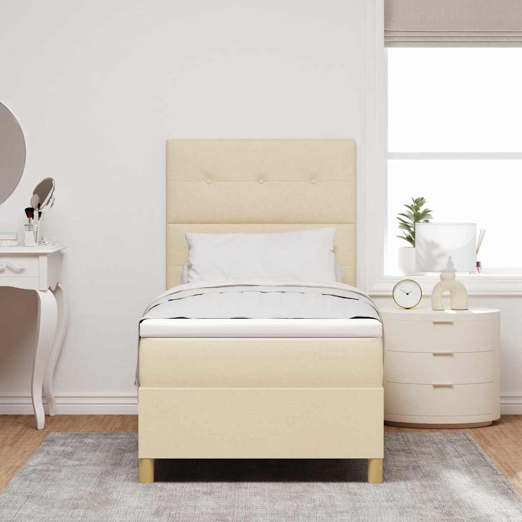 LED Box Spring Krevet s madracem Krema 80 x 200 cm tkanina